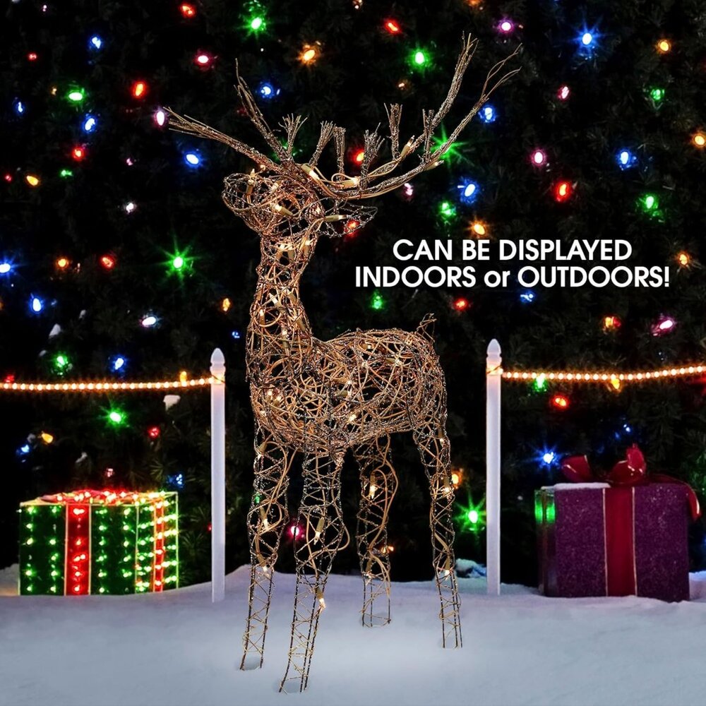 Stunning 35" Outdoor Rattan Reindeer with 50 LED Lights for Christmas Elegance - Picture 6 of 13